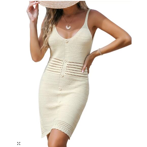 Cupshe Sand Ribbed Bodycon Beach Dress Crochet Size Small Knitwear NWT - Picture 3 of 9